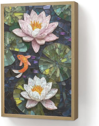 Wandlamp 40x60 cm - Oplaadbaar - Glasstukjes - Leliebladeren - Vis - Oranje - Wandlampen binnen woonkamer - Slaapkamer lamp - Decoratieve nachtlamp - Vloerlamp draadloos