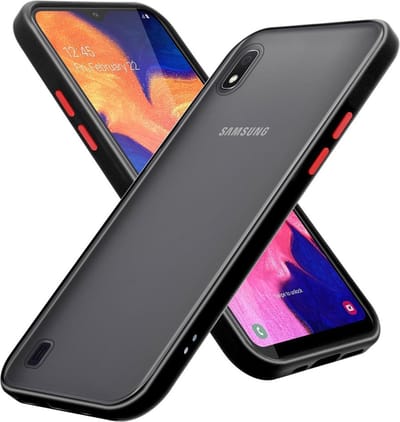 Cadorabo Hoesje geschikt voor Samsung Galaxy A10 / M10 in Mat Zwart - Rode Knopen - Hybride beschermhoes met TPU siliconen Case Cover binnenkant en matte plastic achterkant