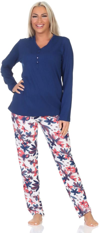Dames Pyjama met lange mouwen in bloemmotief - ook in overmaten