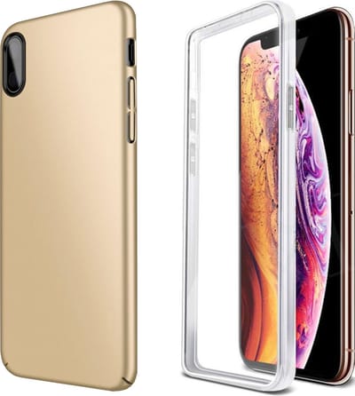 Hoesje geschikt voor iPhone XS / X - 360 Graden Case 2 in 1 Hoes Goud + Ingebouwde Siliconen TPU Cover Screenprotector
