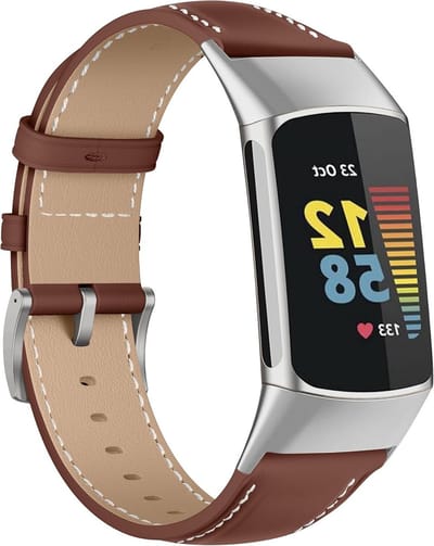 Vintage Leren Horlogeband voor Fitbit Charge 5 - Vervangende Zachte Armband voor Mannen en Vrouwen in Bruin, Comfortabel en Duurzaam