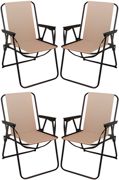 Redcliffs Klapstoel unica - 4x - beige - opvouwbaar - 75 x 38 cm - metaal/polyester - campingstoel / tuinstoel