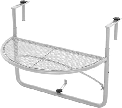 Balkonhangtafel Hangtafel Tuintafel in hoogte verstelbaar halfrond Ø30 cm Terras Metaal Wit L60 x B47 x H50 cm
