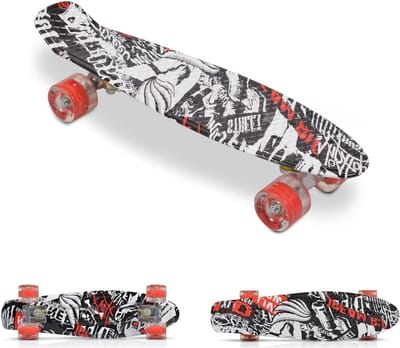 Kinderskateboard 22' - Mini skateboard - Vrije tijd plezier - LED wielen - 56 x 15 cm - Rood