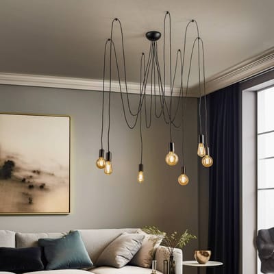 Nowodvorski Lighting Hanglamp Spider in zwart, 7-lamps