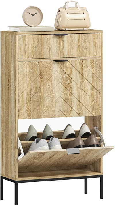 Roossentials schoenenkast - Schoenenrek - Praktisch schoenenrek - 2 deuren, lade & verstelbare planken - Voor 8 paar schoenen