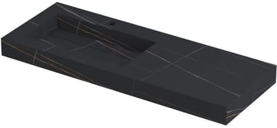 INK Pitch Wastafel Keramische Slab Links met Drain en Front en Side Skirts 1 Kraangat - 1200x450x90 mm - Lauren Black Mat