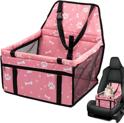 Honden Autostoel - Huisdier Reisbed - Veilig Reizen - Met Opbergzakken - 40x35x25 cm - Roze