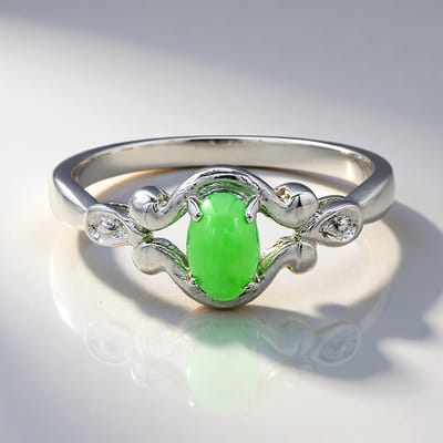 Cavill - Zilveren ring - 925 Sterling zilver - Keizerlijk chrysopraas 0,46 ct ovale cabochon - Elegante natuurlijke groene edelsteen ring maat 17