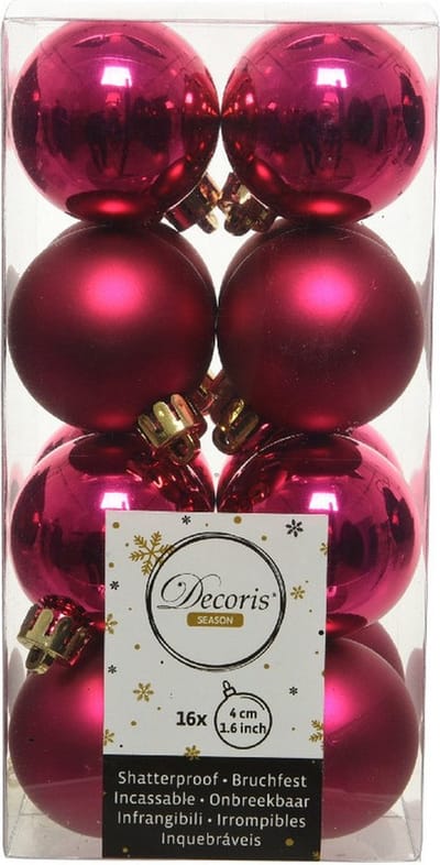 Decoris kleine kerstballen - 16x st - bessen roze - 4 cm - kunststof - kerstversiering