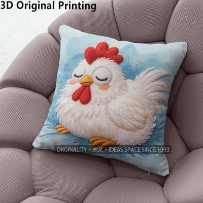 Schattige Borduurstijl Kip Kussenhoes Patroon Kussenhoes Geschikt Voor Bank Slaapkamer Auto Kussenhoes 50x50cm