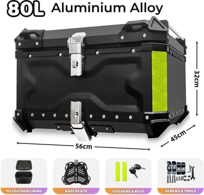 80L Aluminium Motorfiets Topkoffer - Black - Robuuste Opbergruimte voor Helm en Accessoires