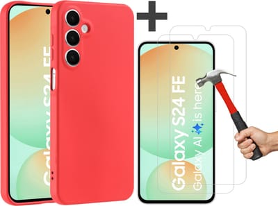 Hoesje geschikt voor Samsung Galaxy S24 FE hoesje zacht siliconen met 2 Stuks gehard glas Screenprotectors- Arara backcover - Rood