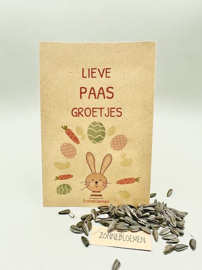10 zakjes,Lieve Paasgroetjes, zonnebloemzaden, klein kadootje, pasen, bloemenzaad, voorjaar,brievenbus cadeautje,