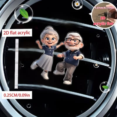 1 stuk 2D Acryl Auto Luchtverfrisser Ventilatieclip - Schattig Grootouders Design Auto Interieur Accessoire, Auto Ventilatieclip - Geurverspreider voor Auto gray