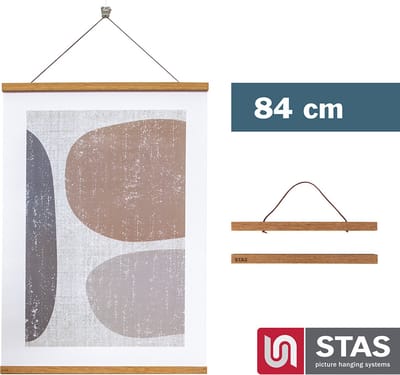 STAS Posterhanger 84 cm - Hout - Teak - Magnetisch poster ophangsysteem - Posterlijst - Posterklem - Posterhouder