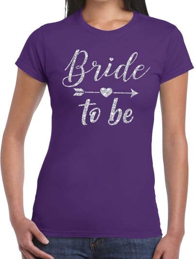 Bride to be Cupido zilver glitter tekst t-shirt paars dames - dames shirt Bride to be- Vrijgezellenfeest kleding XS