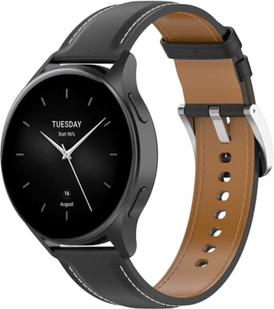 By Qubix - Luxe leren bandje - Zwart - Geschikt voor Xiaomi Mi Watch / Geschikt voor Xiaomi Watch 2 / Geschikt voor Xiaomi Watch S1 / S2 / S3 / S4 (47mm)