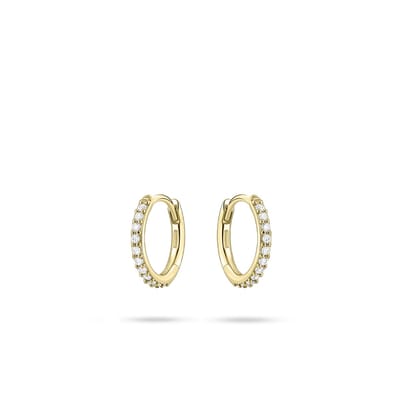 GISSER Jewels VGKCK1/12 - Oorbellen - Oorringen met Scharnier Sluiting - Massief gezet met Zirkonia - 1.5mm Breed - 12mmØ - 14 Karaat Geelgoud