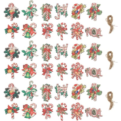 36 stuks Kerst Lolly Hangende Decoraties Leuke Patronen Heldere Kleuren Houten Lolly Hangende Ornamenten beige
