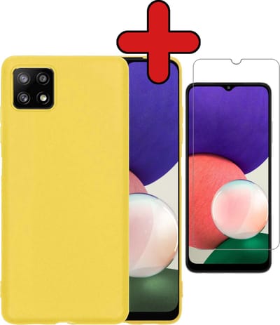 Hoesje - Met Screenprotector - Geschikt voor Samsung Galaxy A22 4G - Sterk & Shockproof - Telefoon Hoes - Back Cover - Siliconen Case - Telefoonhoes - Geel