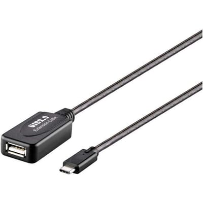Renkforce RF-5067256 USB-kabel USB 2.0 USB-C stekker, USB-A bus 10.00 m Zwart Actief met signaalversterking, Vergulde steekcontacten