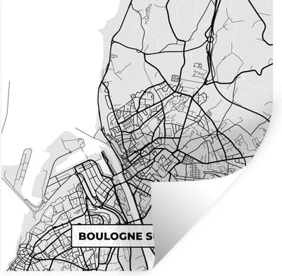 Muurstickers - Sticker Folie - Kaart – Stadskaart – Frankrijk - Boulogne-sur-Mer - Plattegrond - 100x100 cm - Plakfolie - Muurstickers Kinderkamer - Zelfklevend Behang XXL - Zelfklevend behangpapier - Stickerfolie