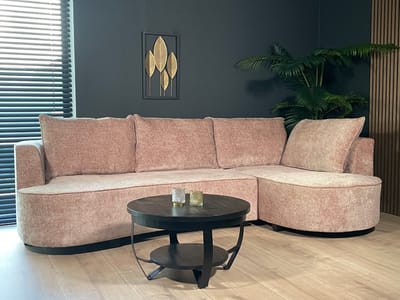 Hoekbank rond Lando 270cm bank met ronding taupe chenille bankstel rechts loungebank hoeksalon zetel