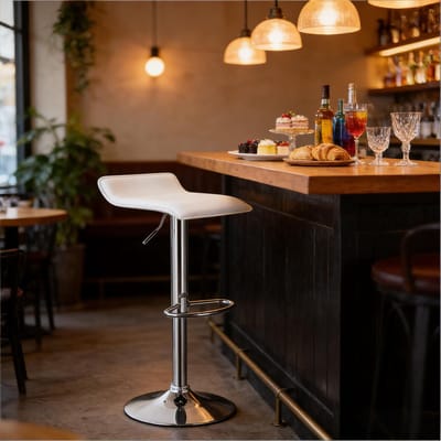 MODFU - Barkruk - Ergonomisch En In Hoogte Verstelbaar - Draaibaar - Voor Bar En Keuken - Kunstleer En Staal - Wit