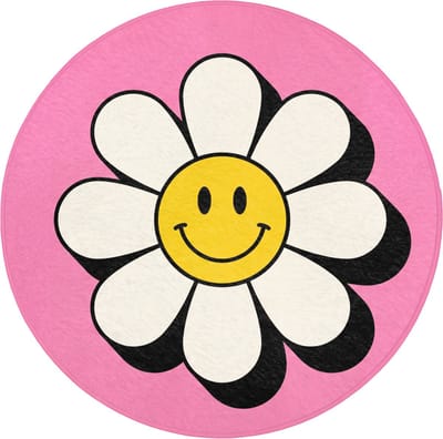 WC mat rond 70x70 cm - Antislip - Smiley - Bloem - Roze - Toiletmat - Vloermat - Douchemat - Toilet tapijt - Toiletmatten