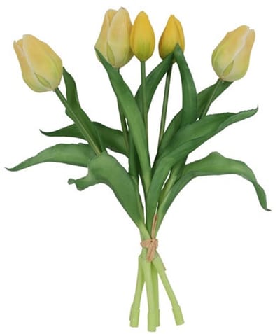 Kunstboeket Tulpen - Kunstbloem Geel - 5 Stuks - 3D Geprint