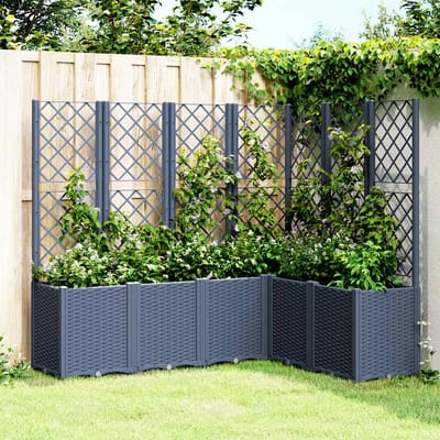 vidaXL - Plantenbak - met - latwerk - 160x120x140 - cm - polypropeen - blauwgrijs