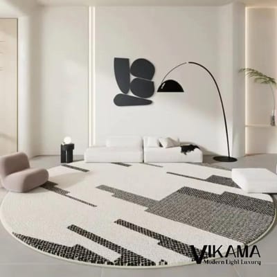 Minimalistisch Licht Luxe Tapijt Slaapkamer Decoratie Zwart en Wit Woonkamer Zacht Pluche Vloer Rond Wasbare Vloermat 160*160cm