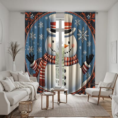 Ensemble de 2 pièces Ambiance HD Noël Rideau décoratif Flocon de neige Rideau imprimé numérique à nouettes bleues Décoration d'intérieur style Décorer l W52H63inchW132H160cm gray
