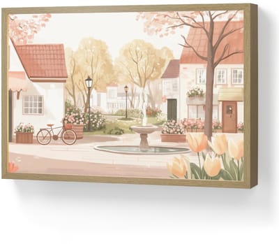 Wandlamp 60x40 cm - Oplaadbaar - Dorpsplein - Fontein - Tulpen - Wandlampen binnen woonkamer - Slaapkamer lamp - Decoratieve nachtlamp - Vloerlamp draadloos