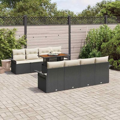 vidaXL - Tuinbank - Set - 7 - st - Zwart - en - Crème - poly - rattan