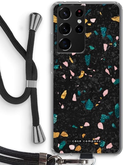 Case Company® - Hoesje met koord geschikt voor Samsung Galaxy S21 Ultra hoesje met Koord - Terrazzo N°10 - Telefoonhoesje met Zwart Koord - Bescherming aan alle Kanten en Over de Schermrand