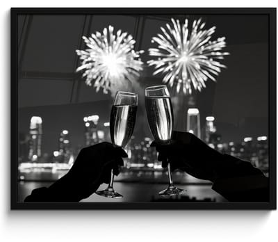 Fotolijst inclusief poster - Posterlijst 70x50 cm - Posters - Vuurwerk - Proosten - Skyline - Champagne - Foto in lijst - Keuken decoratie muur - Wanddecoratie accessoires - Muurdecoratie - Schilderijen