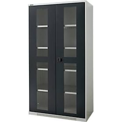 Schaefer Shop Genius FS open deurkast, 5 OH, afsluitbaar, 4 legborden, tot 450 kg, B 1055 mm, staal, lichtgrijs RAL 7035/antracietgrijs RAL 7016