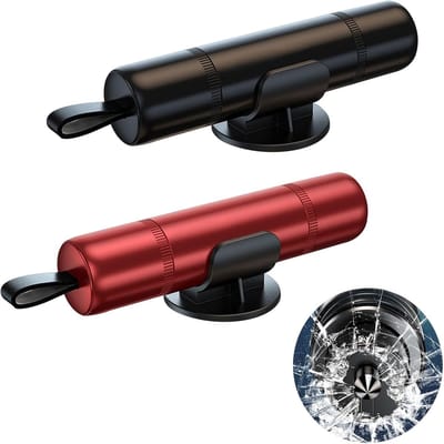 QTTVBTNA - Auto Veiligheidshamer - Nooduitgang Hamer - 2-in-1 Auto Escape Tool - ruitenbreker - gordelsnijder - Rood/Zwart - Compact - 2 Stuks