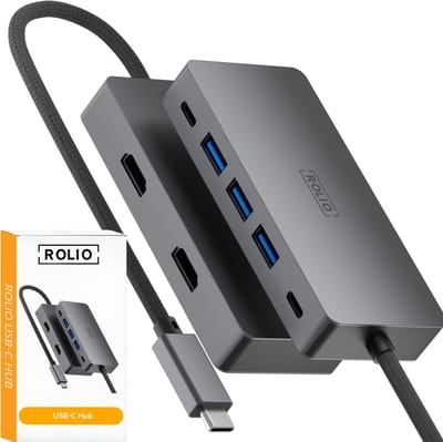 Rolio USB C Hub - Dual Monitor - 2x HDMI 4K - 2x USB-C - 3x USB 3.0 - Geschikt voor Macbook Pro / Air / Windows / Universeel