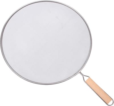 Spatbescherming van roestvrij staal - met fijnmazig houten handvat - Keukenaccessoires voor koekenpan, wok, vet, kookspatbescherming (29 cm)