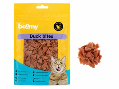 Boomy - Duck bites with fish oil - Zachte kattensnacks met eend - Kattensnoepjes - 2 x 80g