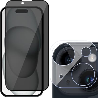 Privacy Screenprotector geschikt voor iPhone 15 - Camera Lens Screen Protector & Glas Screen Protector FullGuard