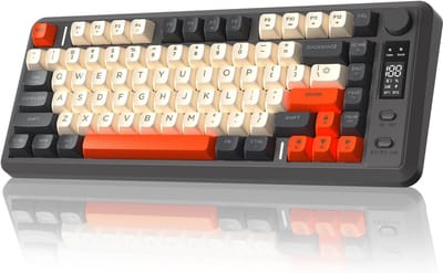 Draadloos Toetsenbord met Dubbele Modus, Bluetooth + 2.4G Verbinding, Controle Knop & Display, 82-toetsen Compacte PBT Gradient Toetsen, Regenboogverlichting, 2000mAh, Volledig Toetsenbord voor Mac/Win