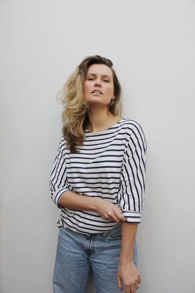 MOOI! Company - Streep T-shirt Blauw-Wit - Losse pasvorm - 50% Katoen 50% Modal - model Bente - Driekwart mouw - L