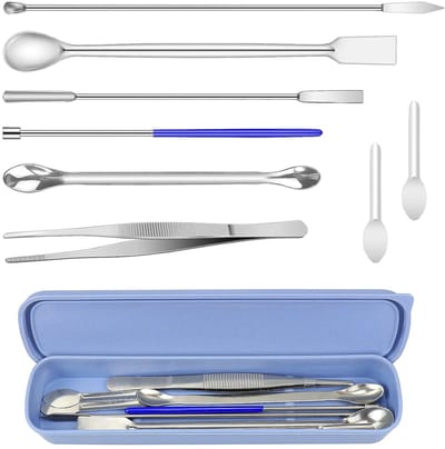 8 Stks RVS Lab Spatel Micro Scoop Set Capsule Vulling Micro Lepel Spatel Laboratorium Sampling Lepel Mengspatel met Pincet voor Poeders Gel Cap Capsule Filler Pil Filler