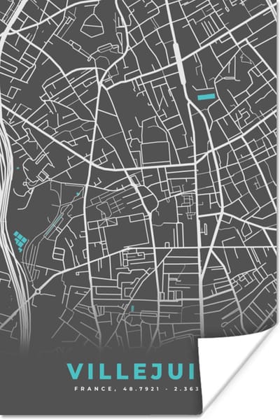 Poster Frankrijk – Plattegrond – Kaart – Villejuif – Stadskaart - 120x180 cm XXL