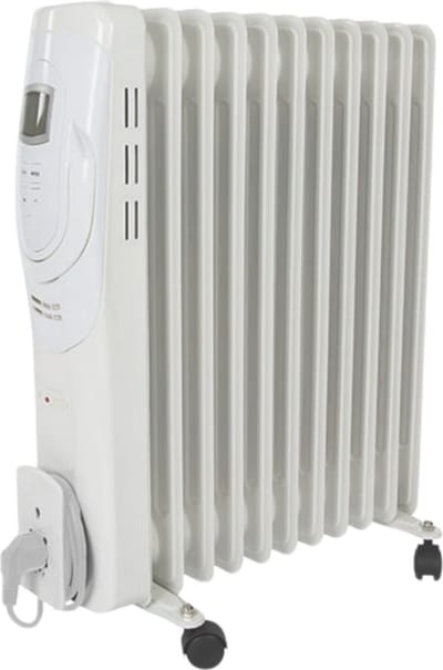 2500W olieradiator met 11 ribben, 3 warmtestanden, LCD-display, timer, instelbare thermostaat, handvat, wielen en kabelhouder, oververhittings- en kantelbeveiliging - mobiele, stille en energiezuinige bijverwarming voor grote kamers tot 30 m², wit