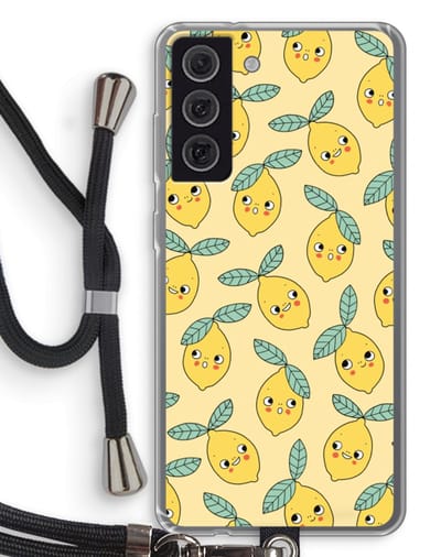 Hoesje met koord geschikt voor Samsung Galaxy S21 FE hoesje met Koord - Citroenen - Telefoonhoesje met Zwart Koord - Bescherming aan alle Kanten en Over de Schermrand